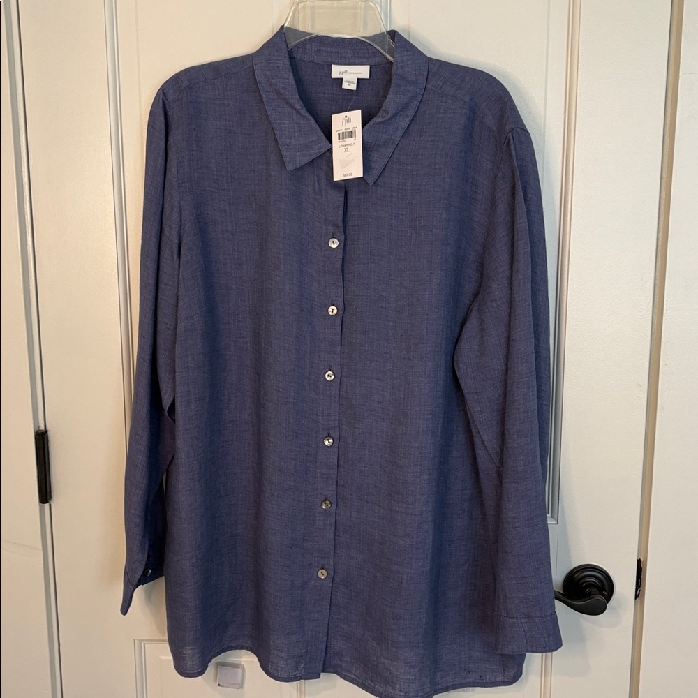 J Jill NWT Size XL Linen Button Down Light Marine Shirt